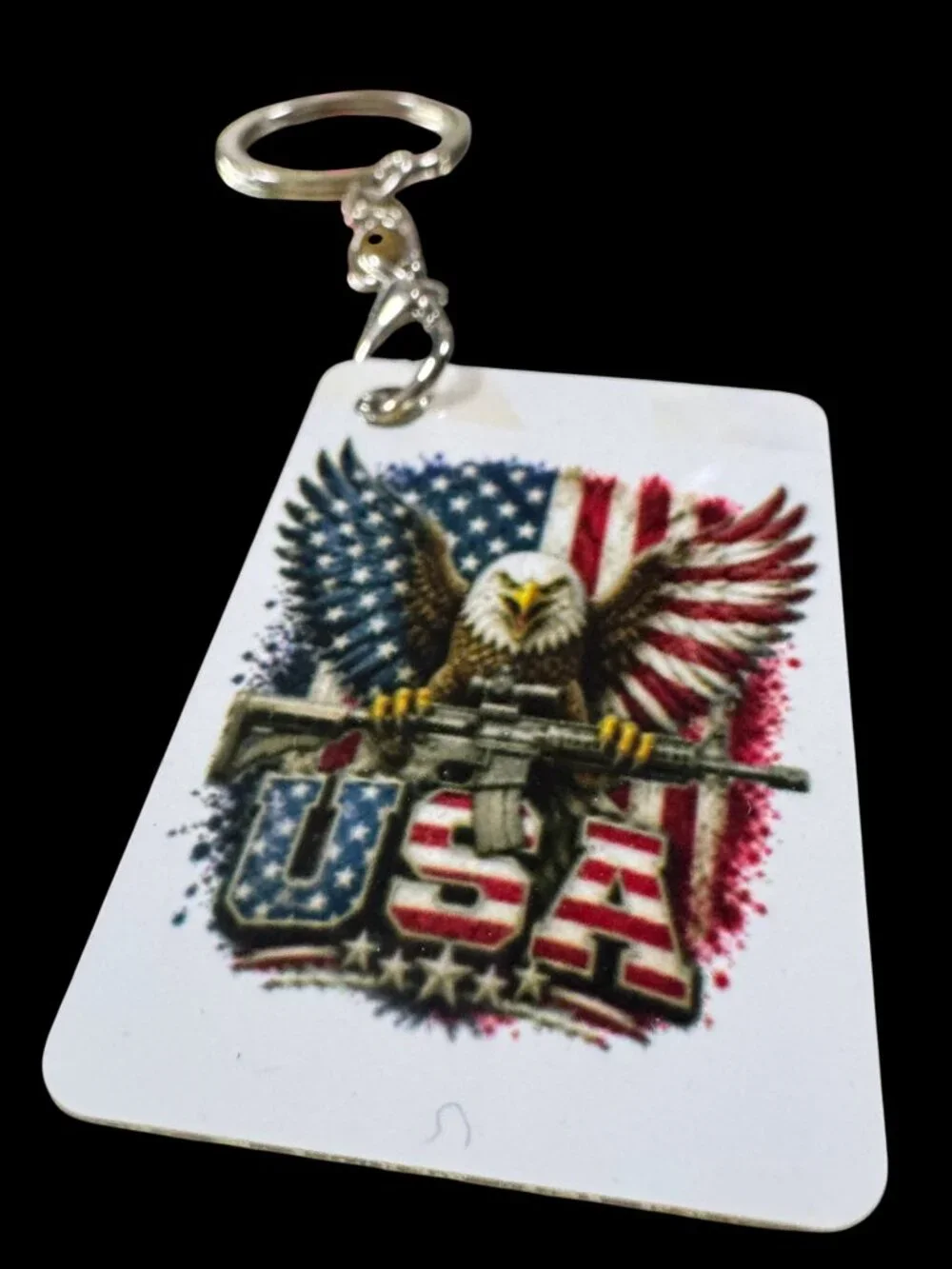 USA Patriotic Bald Eagle American Flag Metal Keychain, Decorative Key